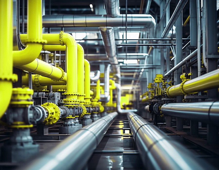Tuberías industriales almacenadas para distribución